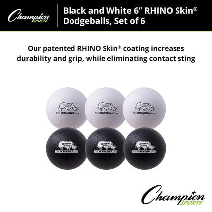 Champion Sports 6" Black and White Rhino Skin Low Bounce Dodgeball Set