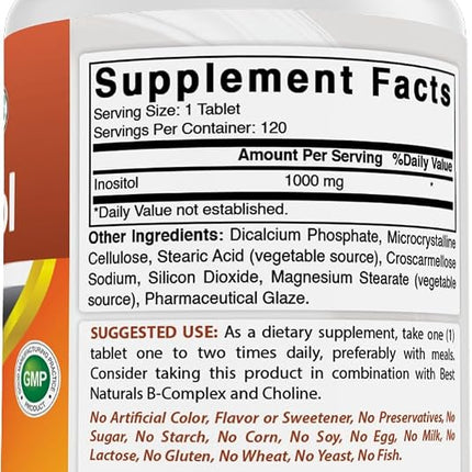 Best Naturals Inositol 1000 mg 120 Tablets (120 Count (Pack of 2))