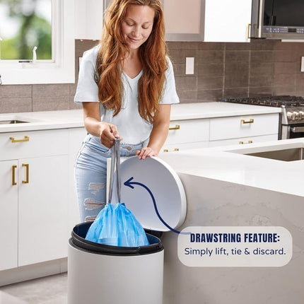Plasticplace Trash Bags simplehuman (x) Code K Compatible (200 Count)│Tinted Blue Drawstring Garbage Liners 10 Gallon / 38 Liter │ 24.4" x 28"