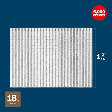 Bosch GNH18G116GV - 1-3/16 in. x 18ga Brad Nails (5000 Per Box)