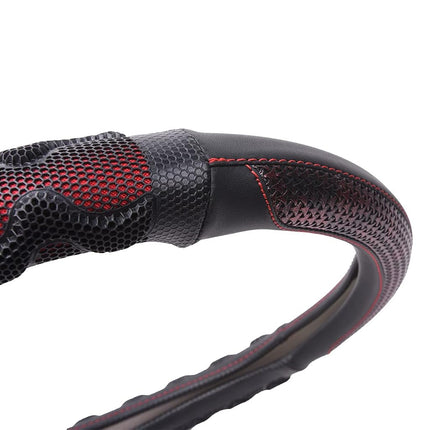 Flying Banner car Steering Wheel Cover Faux Leather Massage Universal fit 3D Honeycomb Hole Anti-Slip Sporty 15 Inches (Red with Black)
