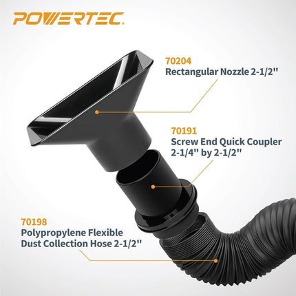 POWERTEC 70208W 2-1/2" x 36'' Flexible and Sculptable Dust Collection Hose Kit, PP Dust Collector Hose Kit for Fume Extractor, Band Saw, Router Table, Drill Press & Benchtop Woodworking Tools