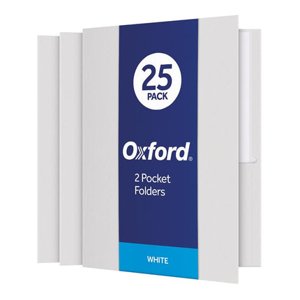 Oxford Twin Pocket Folders, Letter Size, White, 25