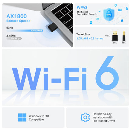 Adaptador WiFi 6 Nano USB de TP-Link para PC (Archer TX20U Nano) - Adaptador transceptor de red inalámbrica de doble banda AX1800 2.4G/5G para PC de escritorio, OFDMA, MU-MIMO, WPA3, tamaño de viaje, compatible con Windows 11/10