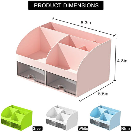 Organizador de escritorio COMFYROOM con 6 compartimentos y 2 cajones, organizador de maquillaje de plástico, portalápices para almacenamiento de escritorio, organización de escritorio para la escuela, el hogar, material de oficina (rosa)