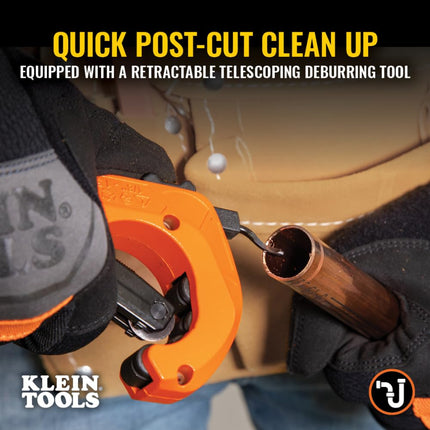 Klein Tools 50046 Constant Swing Tubing Cutter for Copper and Aluminum, 1/8 to 1 3/8-Inch O.D. with Deburring Tool and Replacement Blade