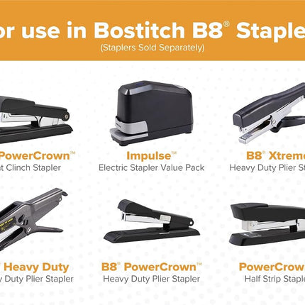 Bostitch Office B8 PowerCrown 0.25 Inch Staples, Pack of 30,000 Staples (STCRP21151/4-6), Silver