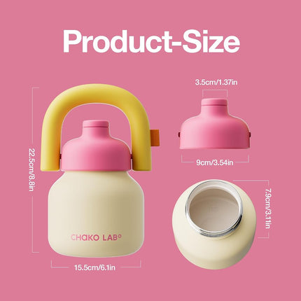 CHAKO LAB Water Bottle with Straw and Carry Handle | Wide Mouth Vacuum Ceramic Liner | Reusable, Leak-Proof and BPA-Free | 33oz(Sunshine)