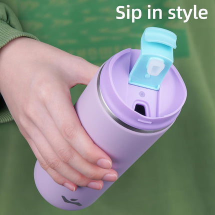 Konokyo Tumbler with Lid, 16 oz Travel Coffee Mug Double Wall Vacuum Stainless Steel Thermal Metal Cup Insulated Water Bottle,Lavender