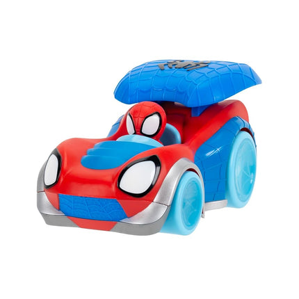 SPIDEY AND HIS AMAZING FRIENDS MARVEL Power Web Racer - 8-Inch Vehicle with Rev Up Spoiler, Light Up Wheels, and Built-In-Character
