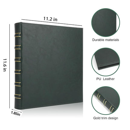LETVPVOW Vintage Hardback 3 Ring Binder 1 Inch, Professional Leather Binder 3 Ring, Three Ring Binders Fits 8.5" x 11", D Ring Binders for Photo Album, Home, School and Office Supplies- Dark Green