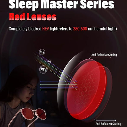 Bloomoak 100% Red Lens Blue Green Light Blocking Glasses- Dual AR Coatings Sleep Glasses Before Bed - Anti Glare, Fatigue