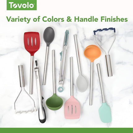 Tovolo Steel, Deep Spoon with Reinforced Silicone Ladle with Stainless Steel Handle, Gray