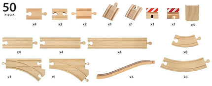 BRIO World 50 Piece Train Track Pack for Kids Age 3 Years Up - Wooden Railway Accessories and Add Ons