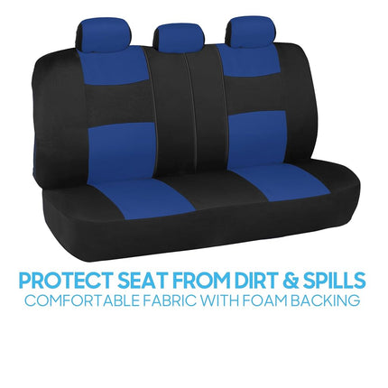 BDK PolyPro Car Seat Covers Full Set in Blue on Black – Front and Rear Split Bench Seat Covers, Easy to Install, Car Accessories for Auto Trucks Van SUV