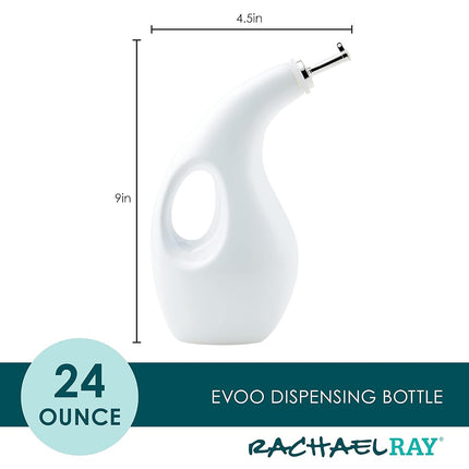 Rachael Ray Ceramic EVOO Oil and Vinegar Dispensing Bottle with Spout, 24 Ounce, White