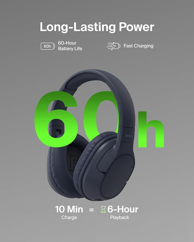 Belkin SoundForm Surround Wireless Headphones 60 Hour Battery ENC Blue