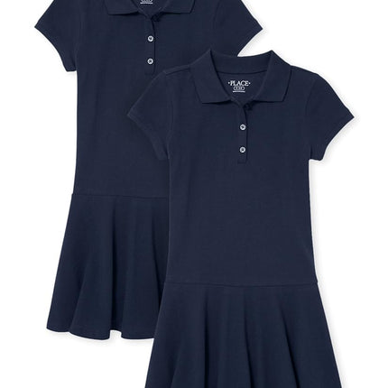 The Children's Place Girls' Uniform Pique Polo Dress 2-Pack Tidal L (10/12)