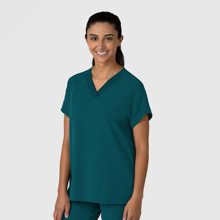WonderWink Women's Drop Shoulder Boxy Scrub Top, Caribbean Blue, Small