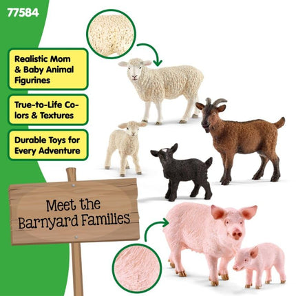Schleich Farm World - 6PC Farm Animal Mom and Baby Set - Kids 3+ | 77584