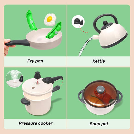 CUTE STONE 40PCS Kitchen Play Toy with Cookware Playset, Electronic Induction Cooktop, Cooking Utensils, Toy Cutlery, Cut Play Food, Shopping Basket - Unisex Kids' Learning Gift