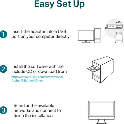 TP-Link Archer T2U AC600 WiFi Dongle, Mini USB WiFi Adapter for PC