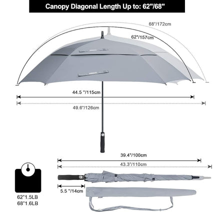G4Free Extra Large Golf Umbrella 62/68 inch Vented Square Umbrella Windproof Auto Open Double Canopy Oversized Stick Umbrella