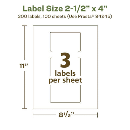 Avery EcoFriendly Matte White Recycled Rectangle Labels, 2.5" x 4", Print-to-The-Edge, Matte White Labels, Permanent Adhesive, Laser/Inkjet Printable, 300 Total