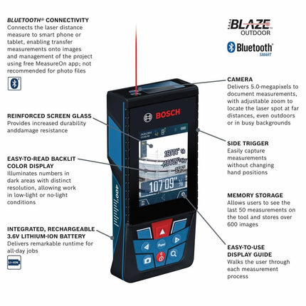 Bosch GLM400CL Blaze Outdoor Laser Measure with Camera, 400'