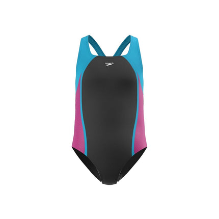 Speedo Girl's Swimsuit One Piece Mesh Splice Thick Strap