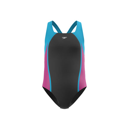 Speedo Girls Swimsuit One Piece Mesh Splice Racerb