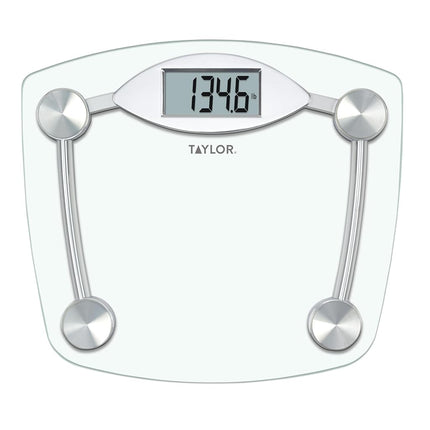 Báscula digital de baño Taylor, báscula de peso corporal de alta precisión, encendido y apagado instantáneo, 180 kg, vidrio transparente resistente con base de acabado cromado