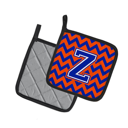 Caroline's Treasures Letter Z Pair of Pot Holders CJ1044-ZPTHD, Fabric, Chevron-Blue and Orange