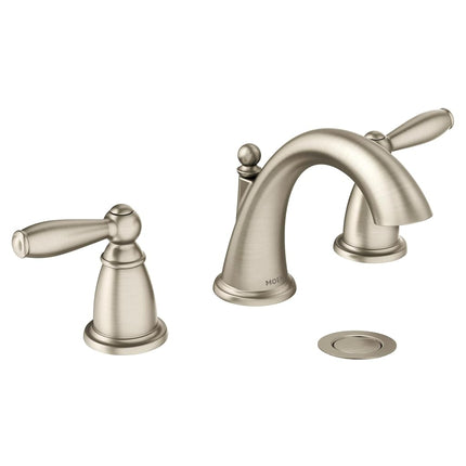 Moen Brandtford Double Handle Brushed Nickel High Arc Widespread Bathroom Sink Faucet for 3-Hole Settings with Included Valve, TV6620BN