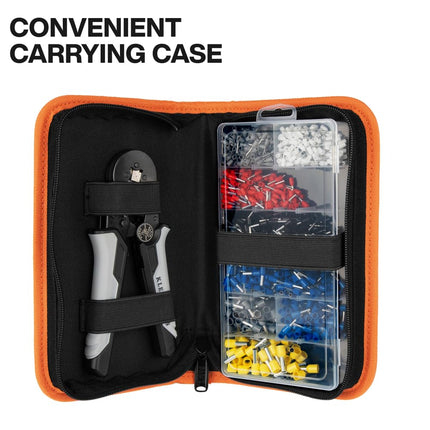 Klein Tools 34060 Ferrule Crimping Tool Set with Ratcheting Square Crimper Pliers, 1200 Wire Terminals (10-22 AWG), and Soft Carrying Case for Electrical Applications