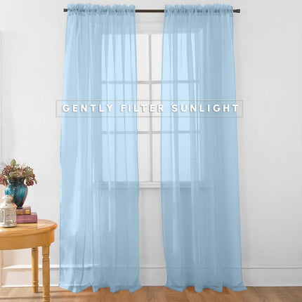 Elegant Comfort 2-Piece Sheer Panel with 2inch Rod Pocket - Window Curtains 40-inch Width X 84-inch Length, Light Blue