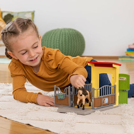 Schleich Farm World - Pony Box with Iceland Pony Stallion Playset, Collectible Horse Toy for Kids Ages 3+