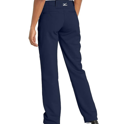 Pantalones de sóftbol de tiro rápido de largo completo para mujer adulta Mizuno con bajo abierto dobladillo, azul marino, extrachico