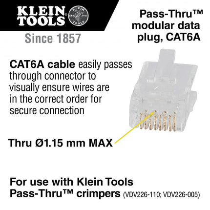 KLEIN TOOLS VDV826-764 Modular Data Plug for CAT6A and Larger Diameter CAT6 Indoor or Outdoor Ethernet Cable, 200-Pack
