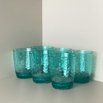 Yanglonghui 26-Ounce Plastic Tumblers (Set of 6), Reusable Plastic Mugs, BPA-Free Acrylic to Drink Mugs, Shatter Resistant, Textured Interior, Dishwasher Safe (Cyan, 15 Ounce)