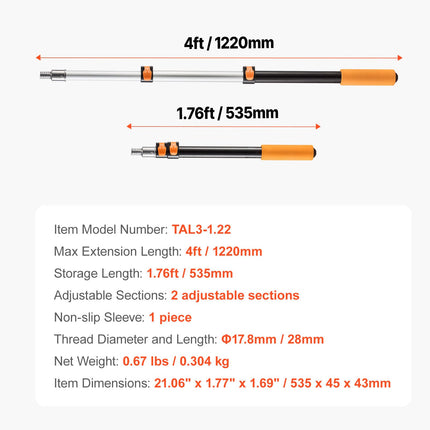 VEVOR Telescopic Extension Pole, 2-4 FT Multi-Purpose Extendable Pole, Sturdy Aluminum Alloy Paint Pole Extension with Flip-Lock Design, High Reach Roller Stick for Painting, Dusting and Cleaning