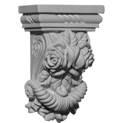 Ekena COR05X02X08RO 5 1/4" W x 2 3/4" D x 8 1/8" H Rose Corbel, Primed
