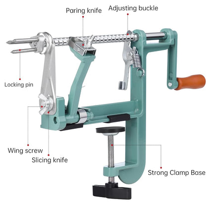 Apple Peeler Corer, Long lasting Chrome Cast Magnesium Alloy Apple Peeler Slicer Corer with Stainless Steel Blades and Powerful Clamp Base for Apples and Potato(DeepGreen)