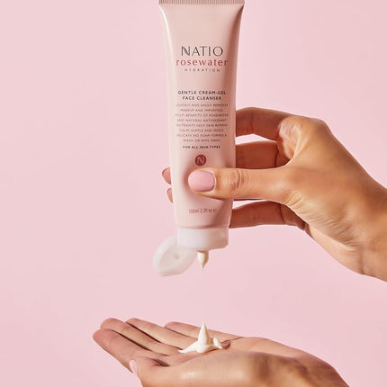Natio Australia Rosewater Hydration Gentle Cream-Gel Face Cleanser 100ml - Hydrating Cleansing Face Wash For All Skin Types - No Foam Cleanser - Rosewater, Sweet Almond, Seasame & Apricot Kernel - Made in Australia