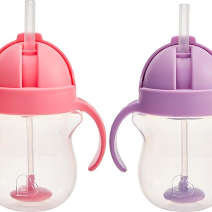 Munchkin Any Angle Click Lock Weighted Straw Trainer Cup, Pink/Purple, 7oz, 2pk