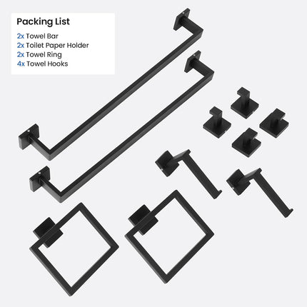 FAHKNS Juego de accesorios de baño de 10 piezas, juego de barra de toalla de baño de acero inoxidable de 60 cm, juego de aro de toalla cuadrado para montaje en pared de baño, negro