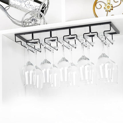 FOMANSH Wine Glass Rack - Under Cabinet Stemware Wine Glass Holder Glasses Storage Hanger 2 Pack Metal Organizer for Bar Kitchen 5 Rows Black