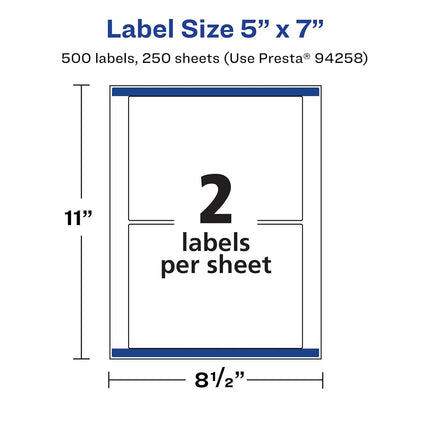 Avery Matte White Rectangle Labels with Sure Feed, 5" x 7", 500 Matte White Printable Labels