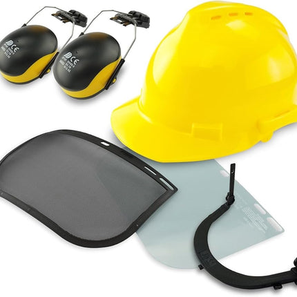 NEIKO 53880A 5-in-1 Forestry Safety Helmet with Hearing and Face Shield Protection | Heavy Duty Construction Hard Hat | Removable Ear Muffs | Steel Mesh and Polycarbonate Visors | Adjustable Size
