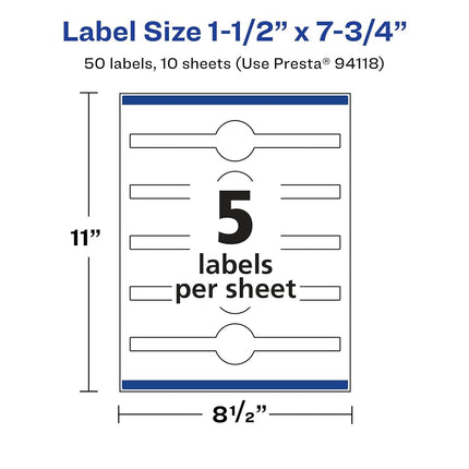 Avery Glossy Clear Cigar Labels with Sure Feed, 1.5" x 7.75", 50 Glossy Clear Labels, Print-to-The-Edge, Laser/Inkjet Printable Labels